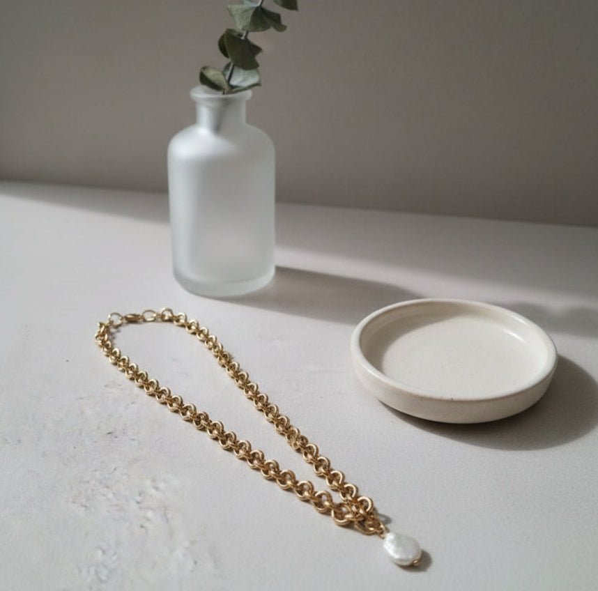Bold orbit collana maglia grossa oro 18K perla barocca keshi