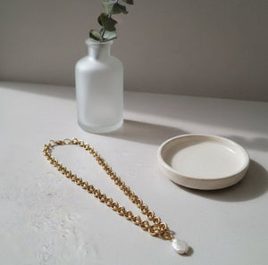 Bold orbit collana maglia grossa oro 18K perla barocca keshi