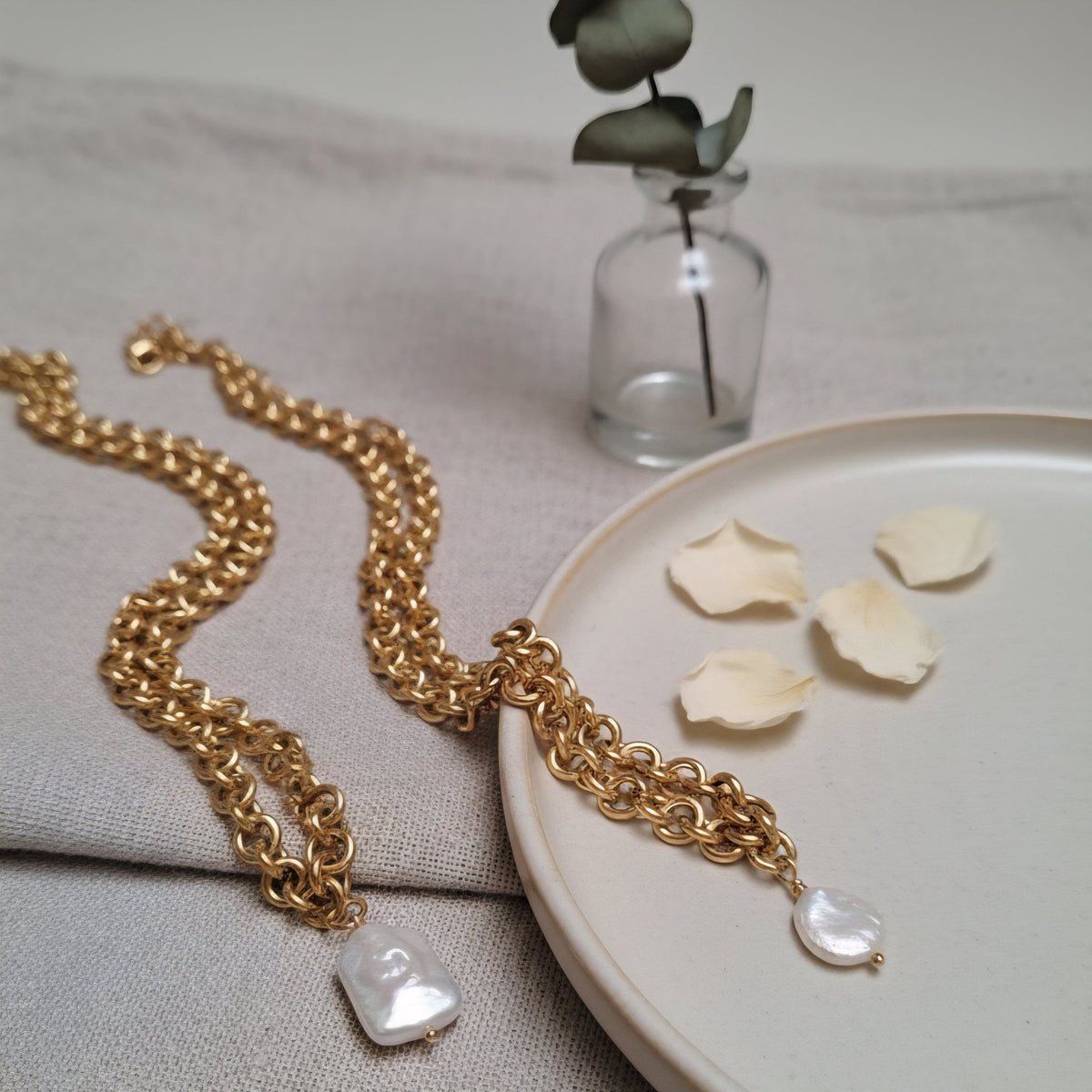 Bold orbit collana maglia grossa oro 18K perla barocca keshi
