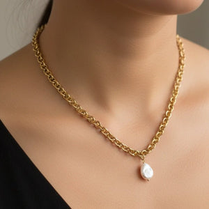 Bold orbit collana maglia grossa oro 18K perla barocca keshi
