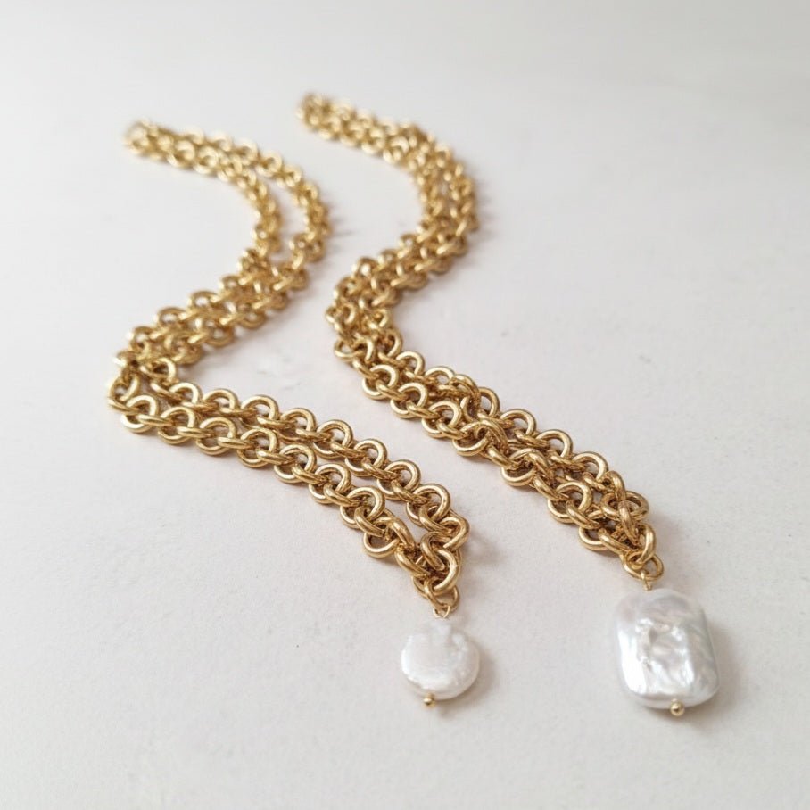 Bold orbit collana maglia grossa oro 18K perla barocca keshi