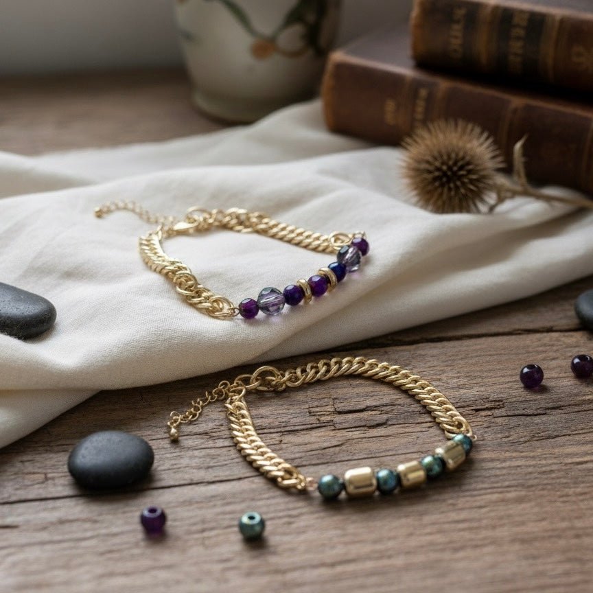 Bracciale a catena in ottone placcato oro con cristalli - OE!