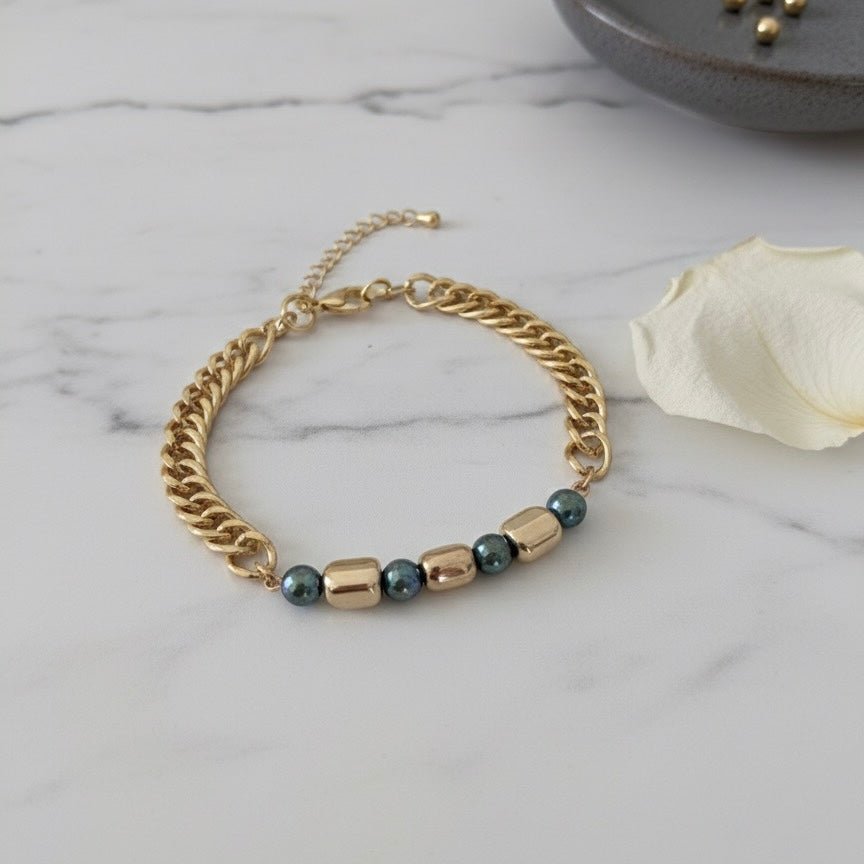 Bracciale a catena in ottone placcato oro con cristalli - OE!