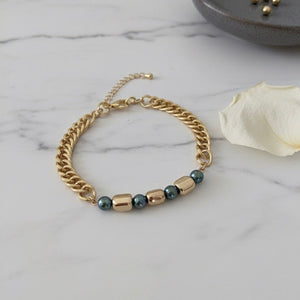 Bracciale a catena in ottone placcato oro con cristalli - OE!