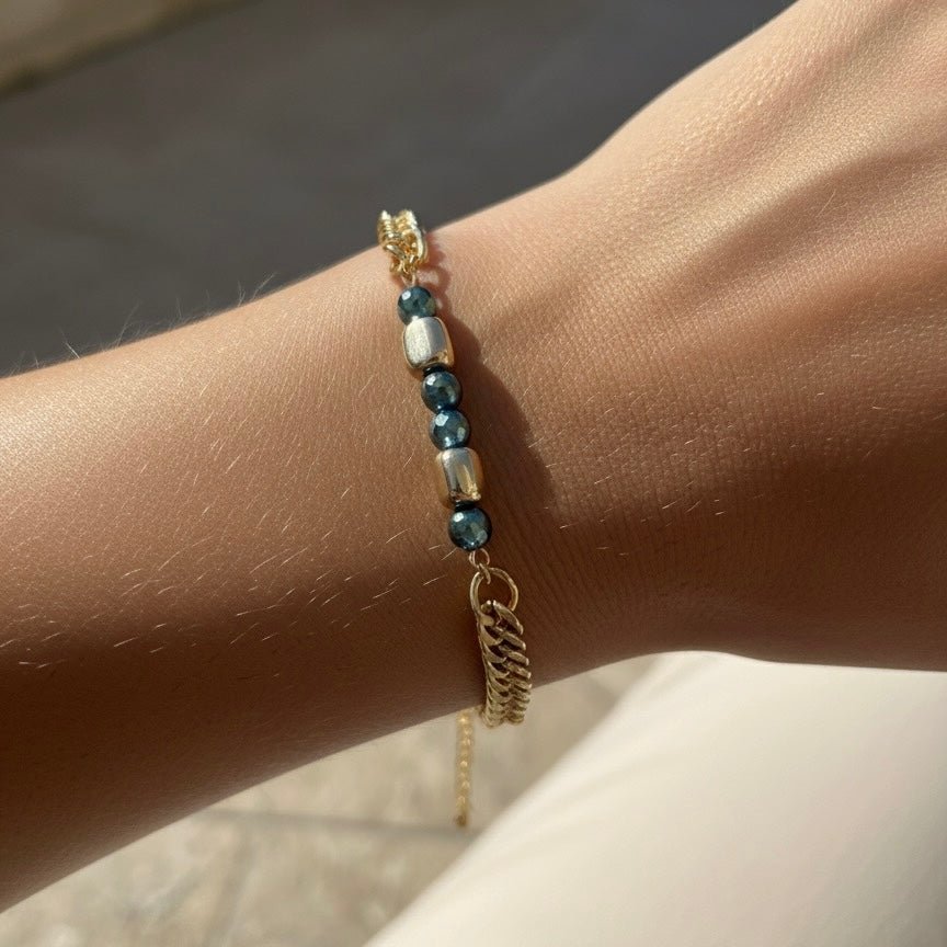 Bracciale a catena in ottone placcato oro con cristalli - OE!