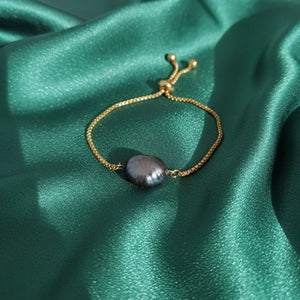 Bracciale con perla solitaria grigia - OE!