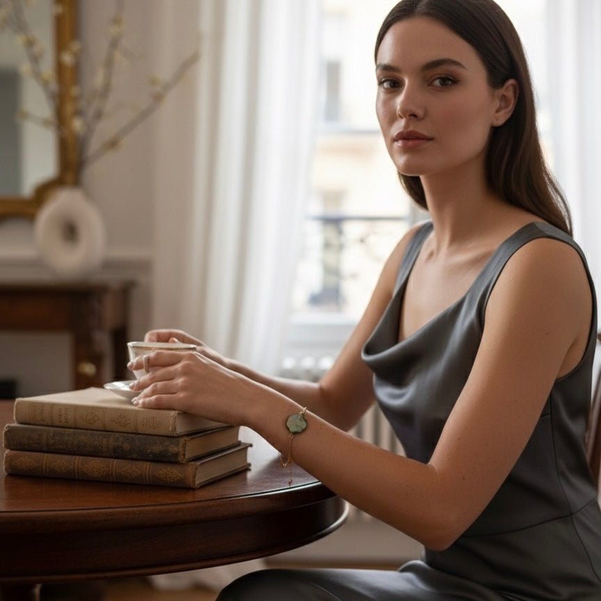 Bracciale in acciaio placcato oro 18k con perla barocca verde – fatto a mano in Italia - OE!