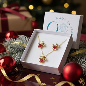 Cadeaux - Cofanetto regalo Natale Rosso Fragola – Collana + Orecchini Artigianali Made in Italy - OE!
