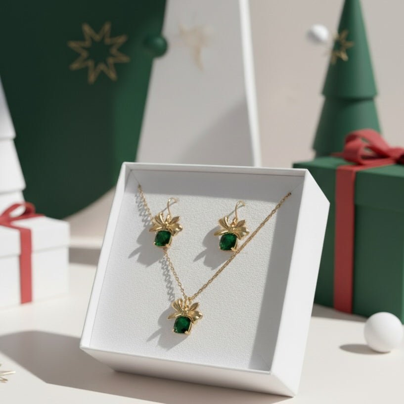 Cadeaux - Cofanetto regalo Natale Verde – Collana + Orecchini Artigianali Made in Italy - OE!
