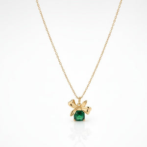 Cadeaux - Collana Artigianale Made in Italy - Acciaio Inox 18K Oro, Ciondolo Pacchetto Regalo Fiocco e Cristallo Rosso o Verde Natalizio - OE!