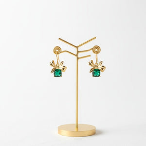 Cadeaux - Orecchini Natalizi Artigianali: Acciaio Inox Oro 18k, Fiocco & Cristallo Rosso o Verde - Anallergici - Made in Italy - OE!