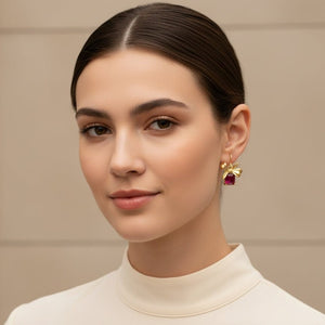 Cadeaux - Orecchini Natalizi Artigianali: Acciaio Inox Oro 18k, Fiocco & Cristallo Rosso o Verde - Anallergici - Made in Italy - OE!