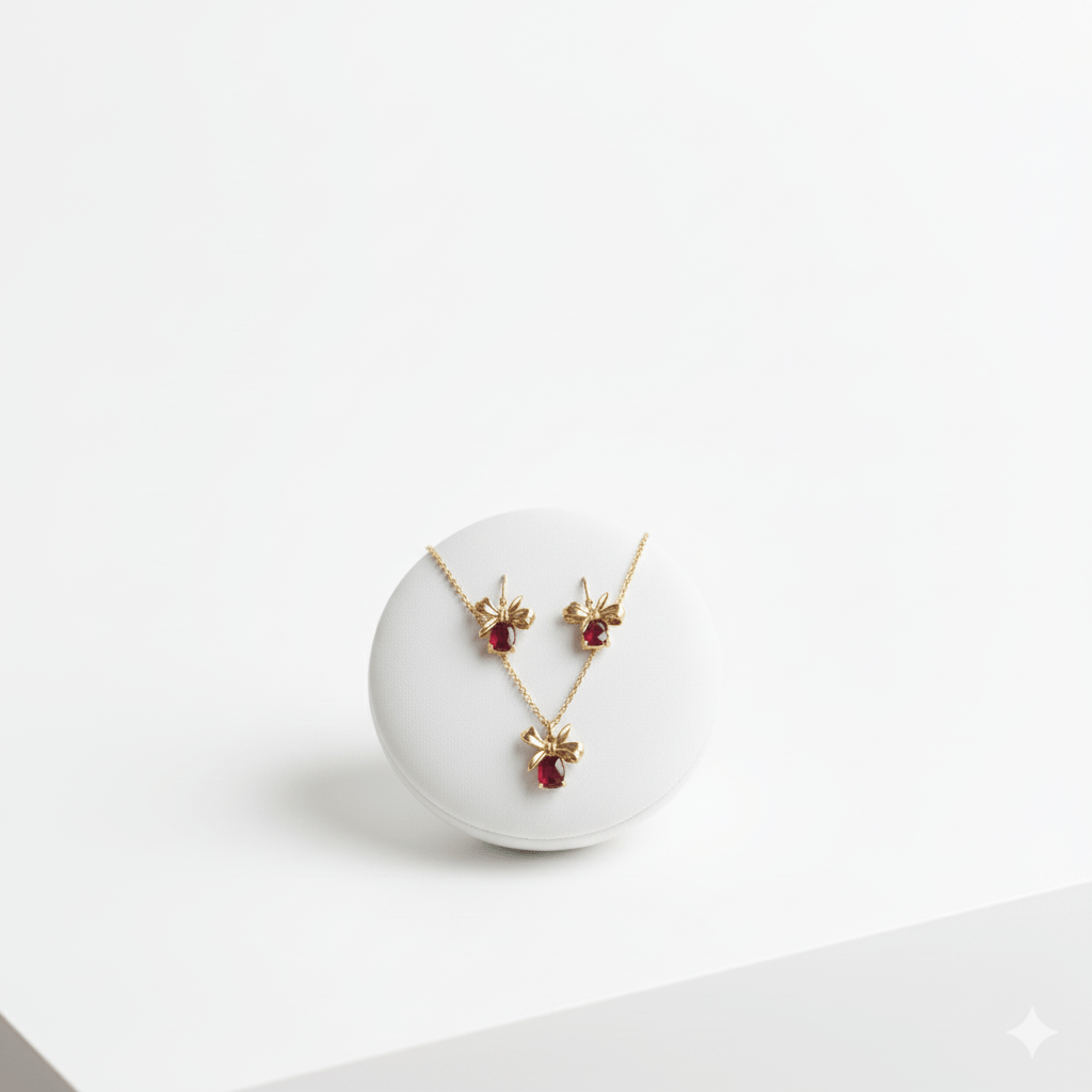 Cadeaux - Orecchini Natalizi Artigianali: Acciaio Inox Oro 18k, Fiocco &amp; Cristallo Rosso o Verde - Anallergici - Made in Italy - OE!