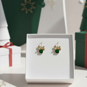 Cadeaux - Orecchini Natalizi Artigianali: Acciaio Inox Oro 18k, Fiocco & Cristallo Rosso o Verde - Anallergici - Made in Italy - OE!