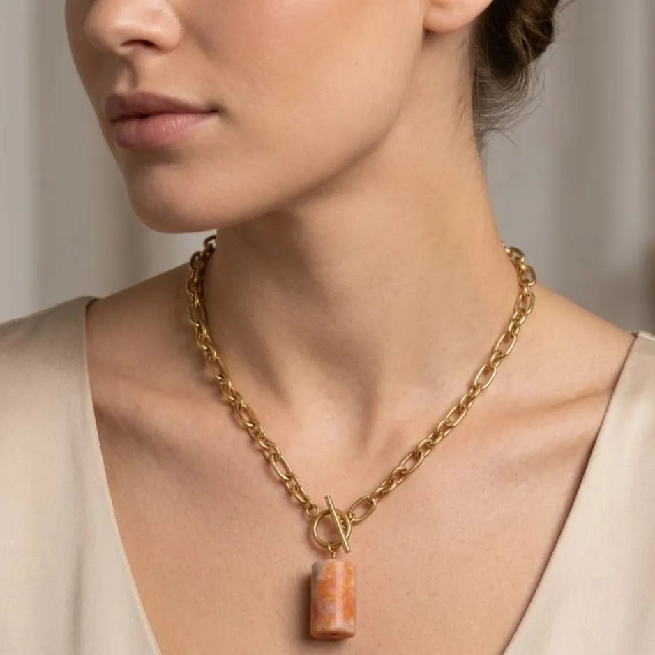 Caliora collana catena oro con pendente orange calcite - OE!