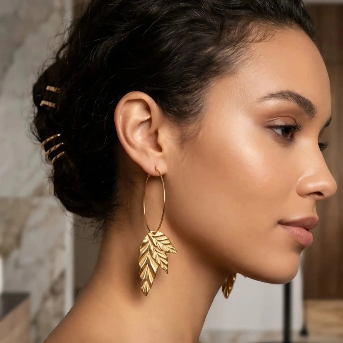 Cerchio d'autunno orecchini artigianali con pendente placcati oro 18k - OE!