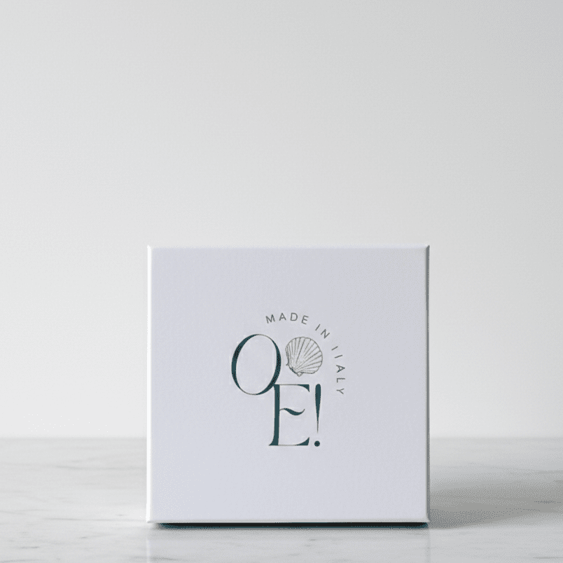 Cofanetto Regalo “Unica” – Parure Collana e Orecchini a Cerchio Sferico in Acciaio Oro 18k con Perle di Fiume - OE!