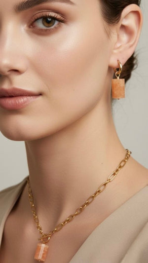 Collana Catena Oro con Pendente Orange Calcite – Pietra Naturale Made in Italy - OE!