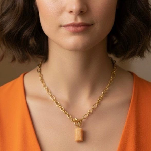 Collana Catena Oro con Pendente Orange Calcite – Pietra Naturale Made in Italy - OE!