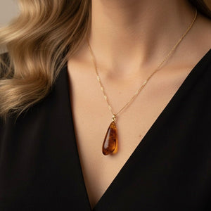 Collana con Pendente effetto Ambra – Acciaio Inox placcato Oro 18K - OE!