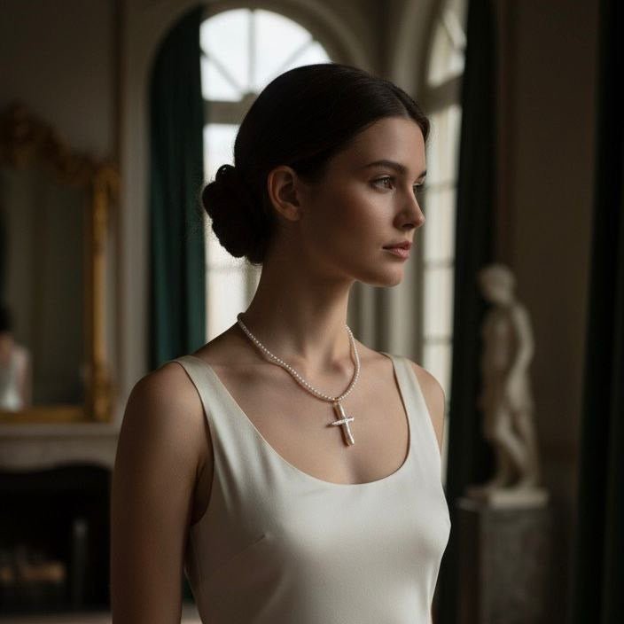 Collana con Perle e Croce Barocca in Madreperla – Fatto a Mano in Italia - OE!