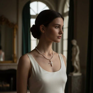 Collana con Perle e Croce Barocca in Madreperla – Fatto a Mano in Italia - OE!