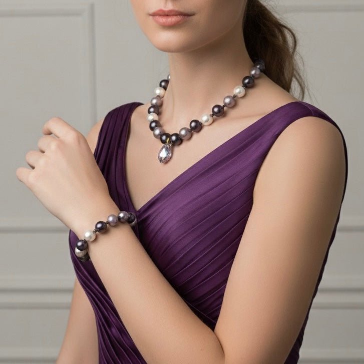 Collana con perle oceaniche e pendente in vetro mezzo cristallo - OE!