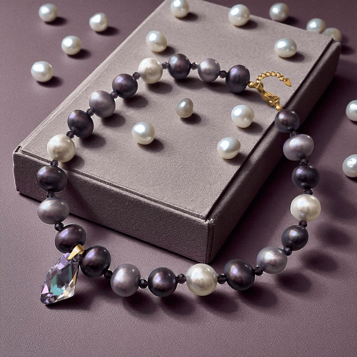 Collana con perle oceaniche e pendente in vetro mezzo cristallo - OE!