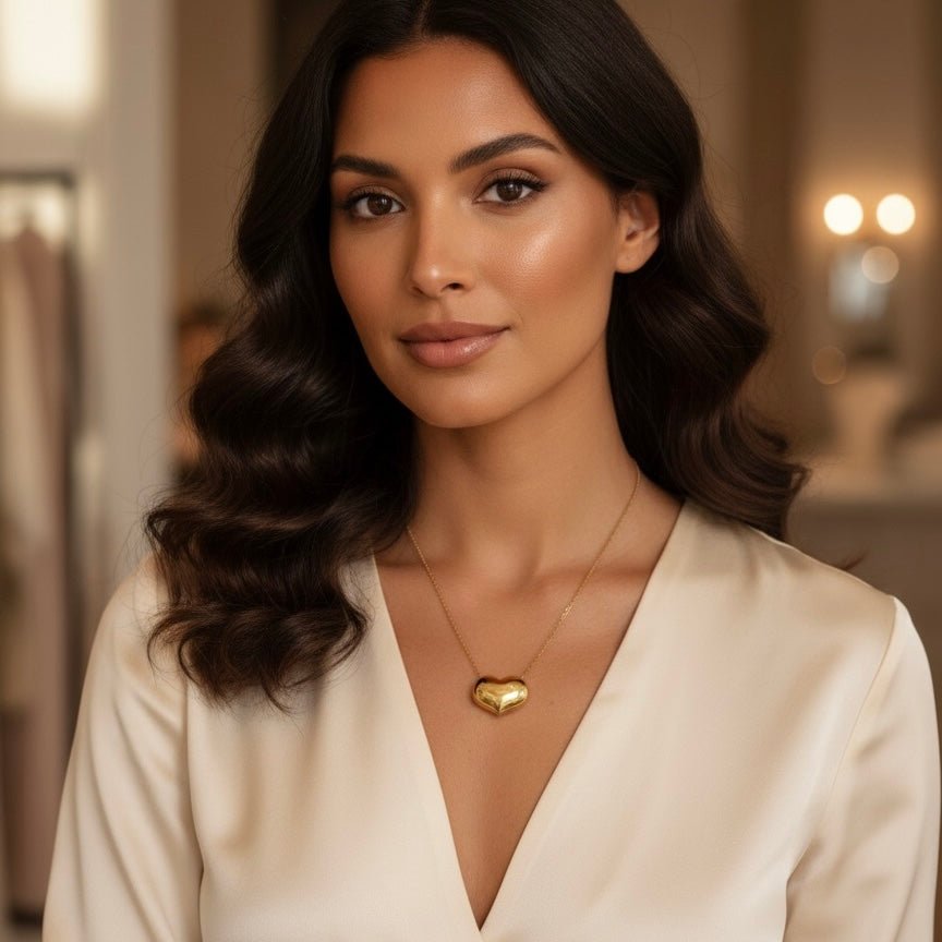 Collana cuore bombato in acciaio placcato oro 18k – Made in Italy - OE!