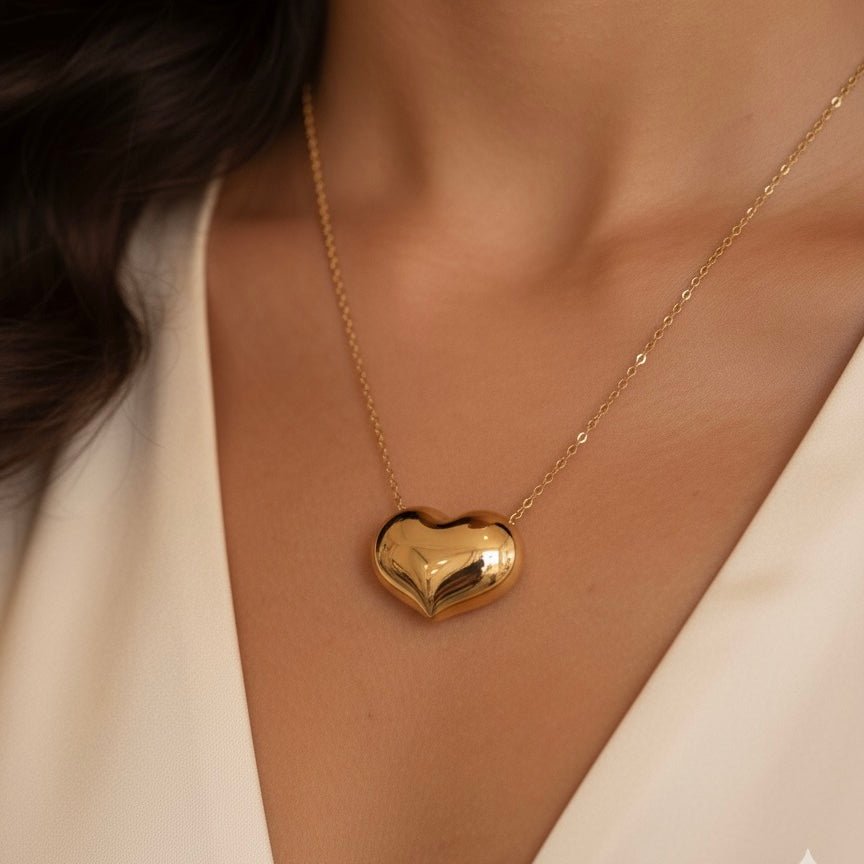 Collana cuore bombato in acciaio placcato oro 18k – Made in Italy - OE!