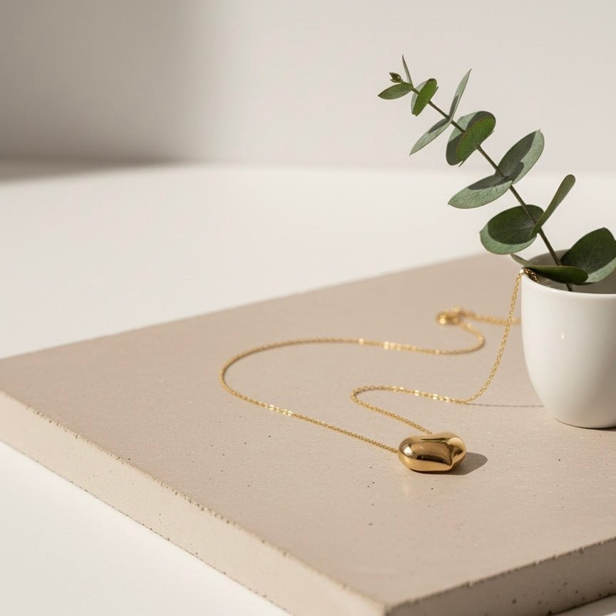 Collana cuore bombato in acciaio placcato oro 18k – Made in Italy - OE!