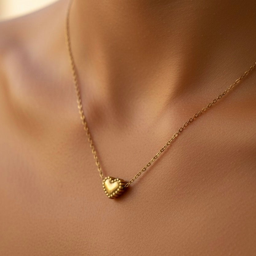 Collana in Acciaio Placcato Oro 18K con Pendente a Cuore - OE!