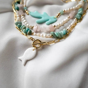 CONTROCORRENTE - Collana con catena dorata e ciondolo a forma di pesce - OE!