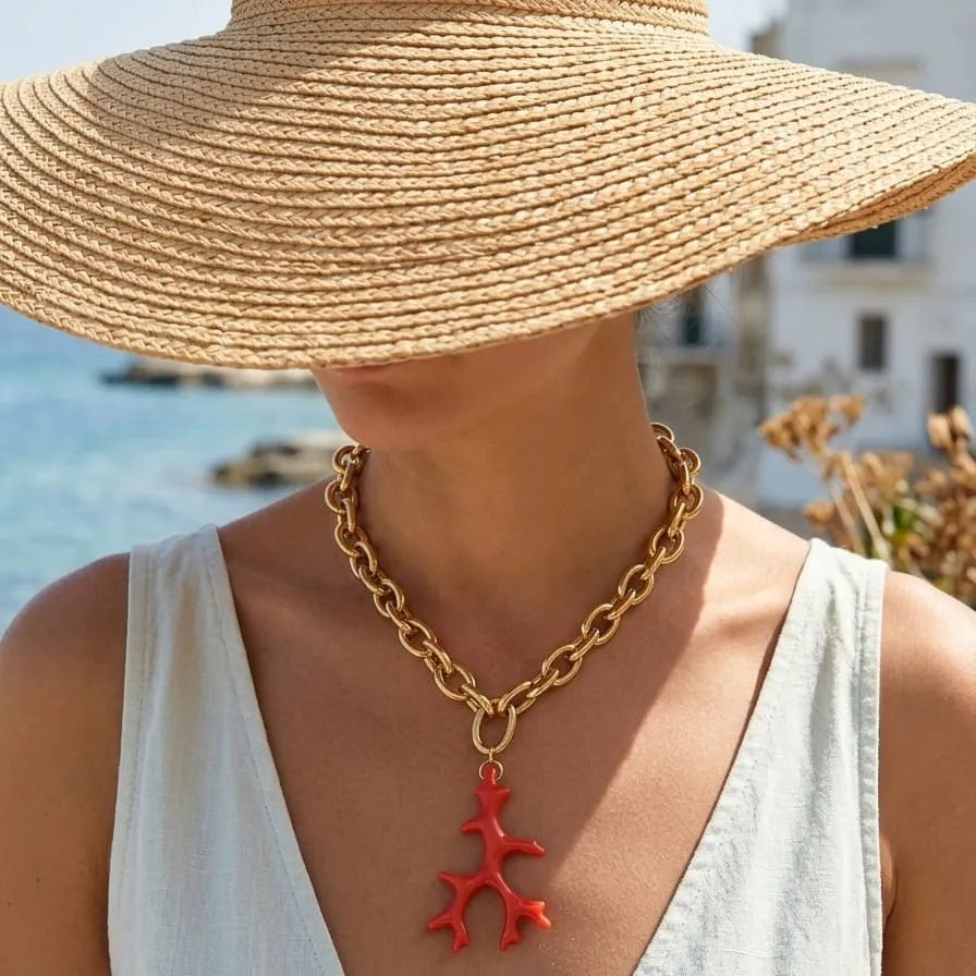 coral chain collana a catena artigianale con corallo in resina - OE!