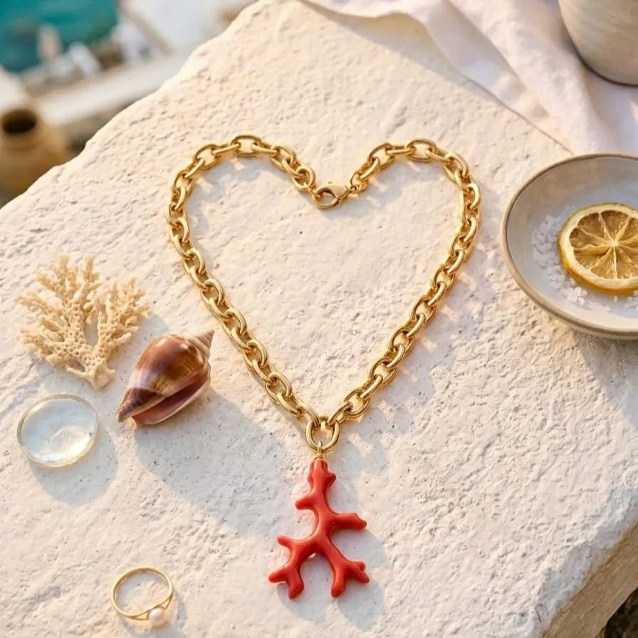 coral chain collana a catena artigianale con corallo in resina - OE!