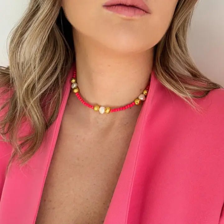 CORAL KISSED BY GOLD - choker - OE!