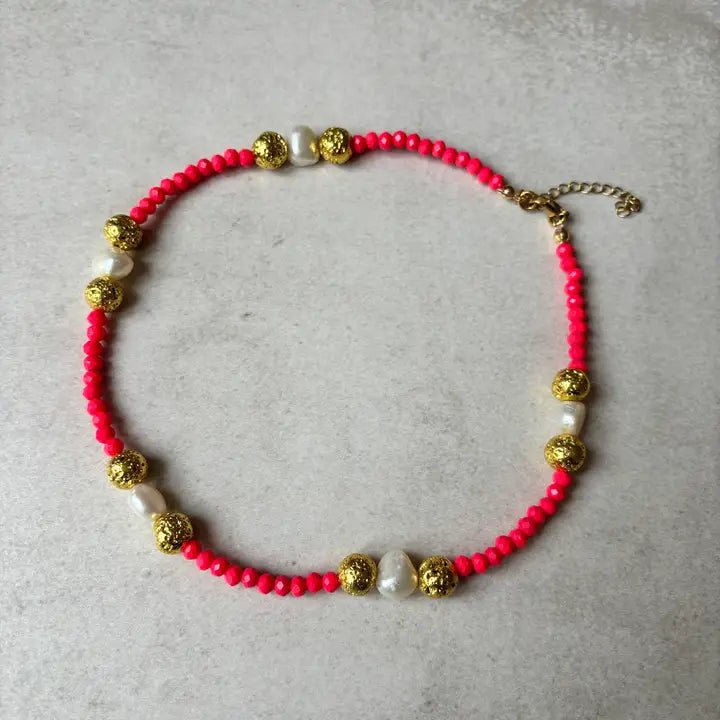 CORAL KISSED BY GOLD - choker - OE!