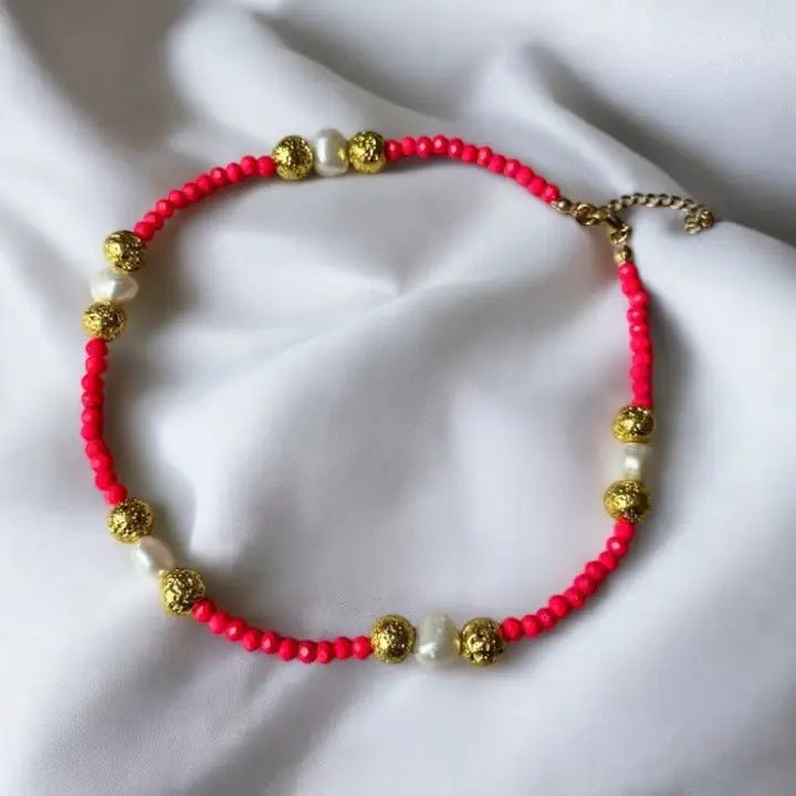 CORAL KISSED BY GOLD - choker - OE!