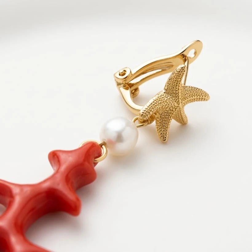 Coral star orecchini artigianali con chiusura a scatto
