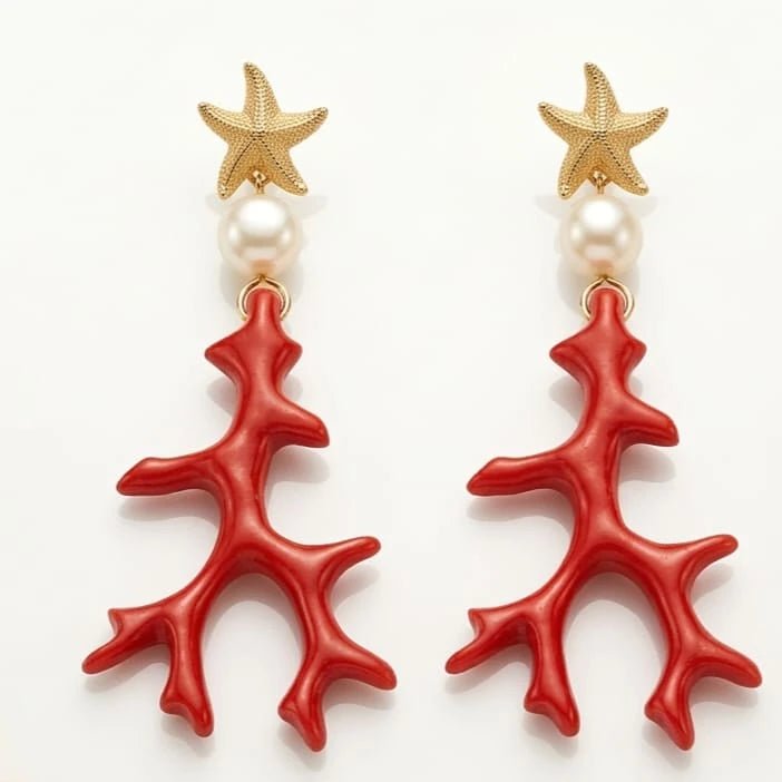 Coral star orecchini artigianali con chiusura a scatto