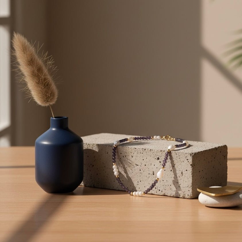 CRISTALLI VIOLA - Collana con cristalli e perle - OE!