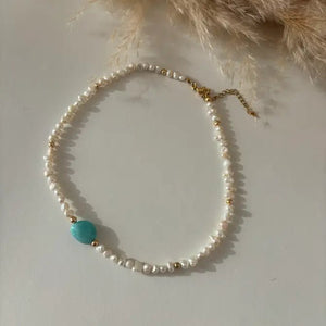 DESIDERIO - Collana/Choker con perle di fiume ed amazzonite - OE!
