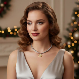 Diamond collana con perle di fiume e ciondolo in zirconi