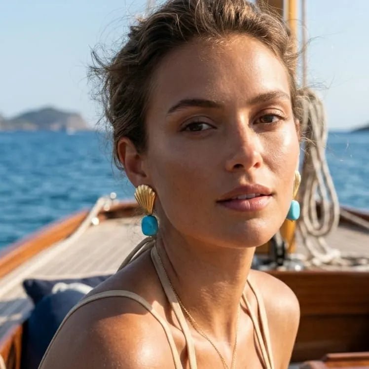 Diva mare orecchini artigianali turchese e oro - OE!