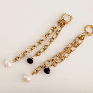 DUO BLACK – CERCHI A CATENA ORO CON PERLE E CRISTALLI - OE!