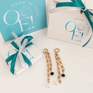 DUO BLACK – CERCHI A CATENA ORO CON PERLE E CRISTALLI - OE!