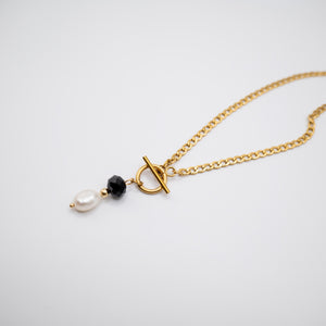 DUO BLACK - Collana a catena con perla e cristallo - OE!