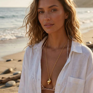 Eco collana lunga con conchiglia placcata oro - OE!