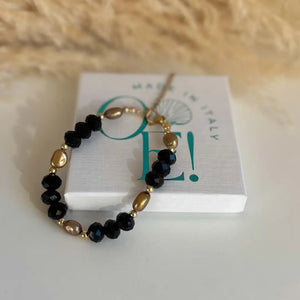 FIAMMA BLACK – Bracciale con mezzi cristalli e perle - OE!
