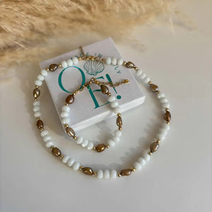 FIAMMA WHITE – Bracciale con mezzi cristalli e perle - OE!